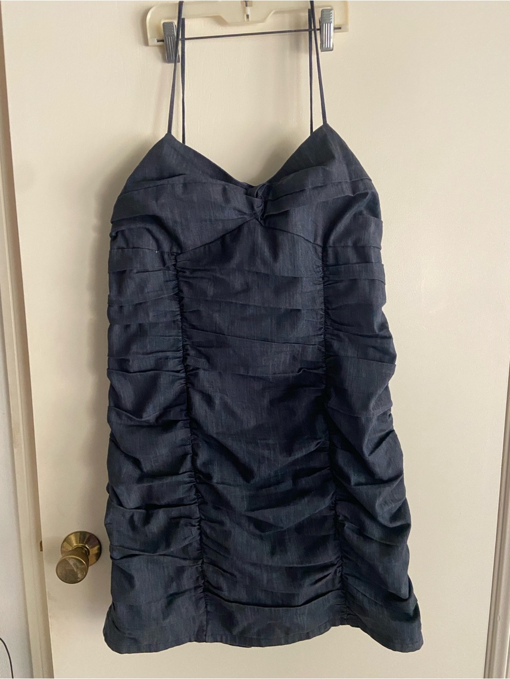 Classic Ruched Spaghetti Strap denim Dress